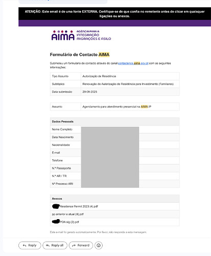 The image is a screenshot of an email detailing a contact form submission for residence authorization, including personal information fields and attached documents. (Captioned by AI)