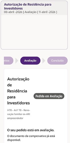The image displays a digital interface related to a residency authorization application for investors, indicating that the request is currently under evaluation. (Captioned by AI)