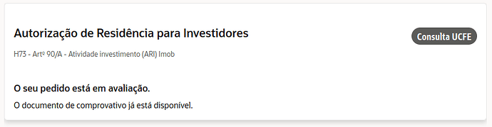 The image displays a notification regarding the evaluation status of a residence authorization application for investors, indicating that the supporting document is available. (Captioned by AI)