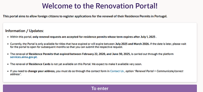 The image features a welcome message for a Renovation Portal designed for foreign citizens to register renewal applications for their Residence Permits in Portugal, detailing important updates and instructions. (Captioned by AI)