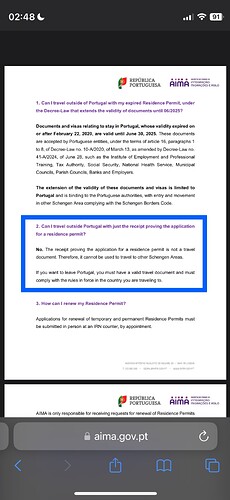 The image is an informational document from the Portuguese government outlining travel regulations for residents with expired permits and the requirements for renewing residence permits. (Captioned by AI)